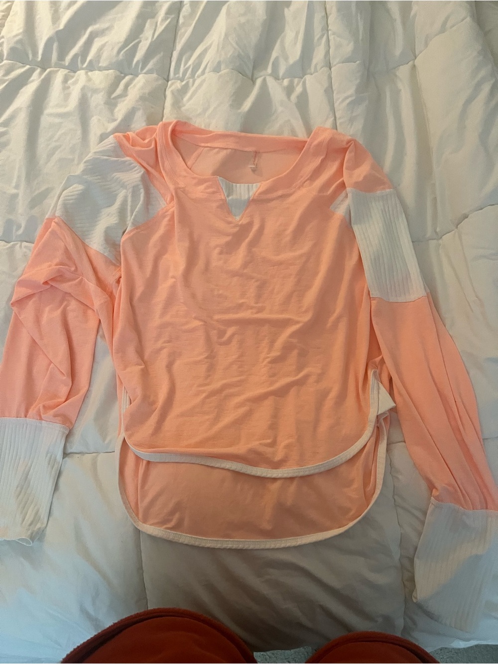 FP Movement by Free People Peach and White Long-Sleeve Layered Tee